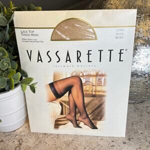 Vassarette Lace Top Thigh High Stockings Nylon Hosiery Nude Vintage Long New